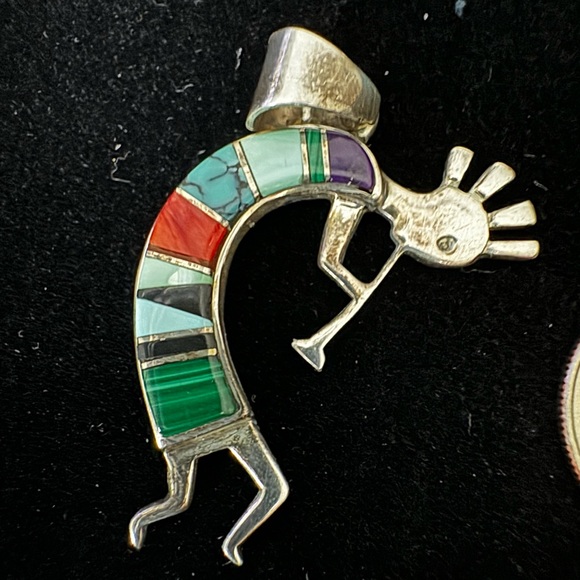 VTG Kokopelli Native American Pendant Sterling Multi Stone Inlay TSF MM - Picture 5 of 10